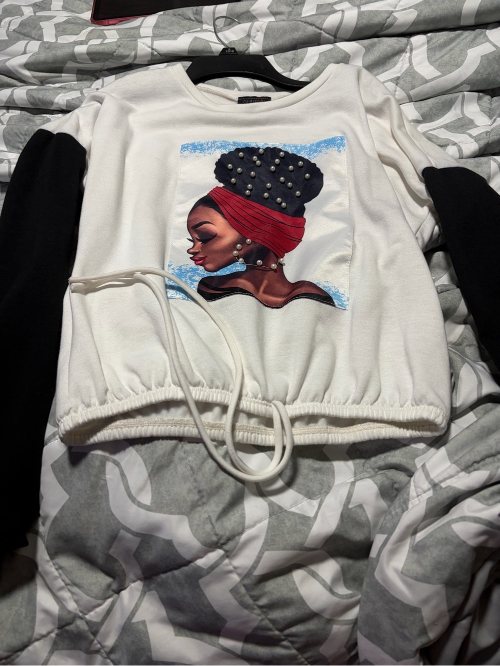 African American woman print sweater